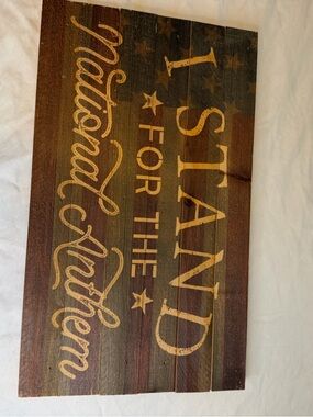 Hobby Lobby Brown and Gold "I Stand for the National Anthem" Wood Wall Sign